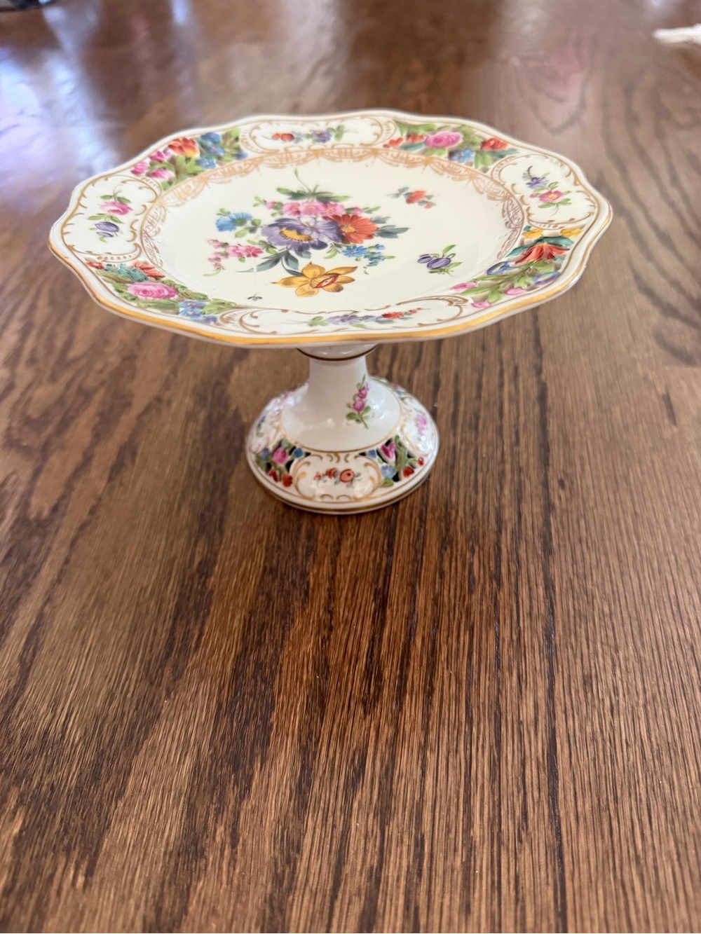 Vintage German Dresden Scalloped Porcelain Pedestal Compote Stand